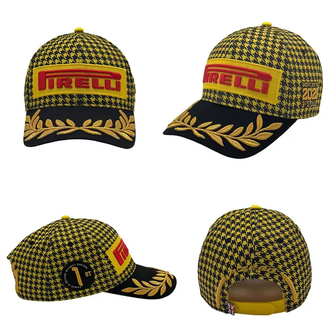 Pirelli Black Gold Embroidered Logo Laurel Wreath Detail Baseball Cap 4