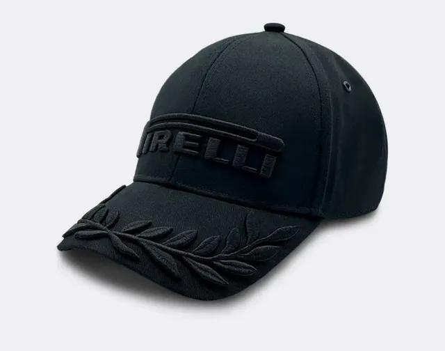 Pirelli Black Gold Embroidered Logo Laurel Wreath Detail Baseball Cap 5