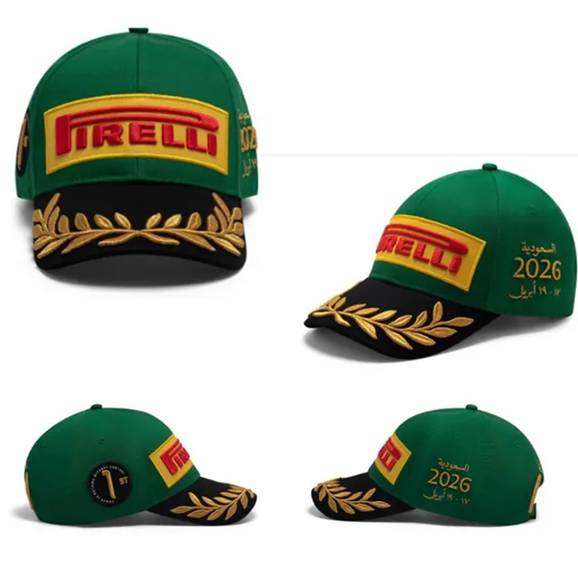 Pirelli Black Gold Embroidered Logo Laurel Wreath Detail Baseball Cap 7