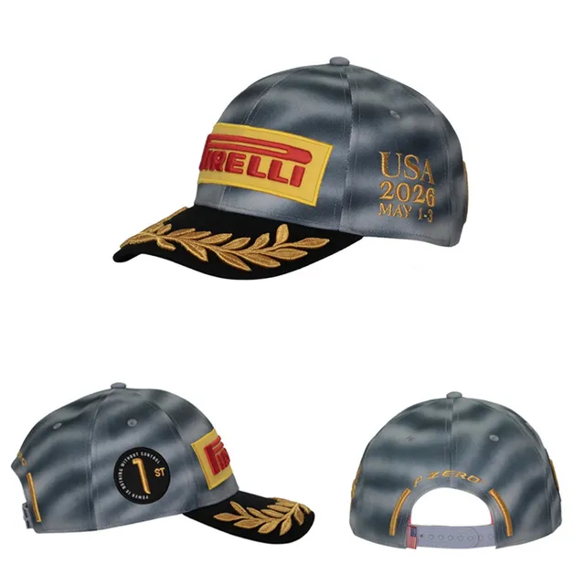 Pirelli Black Gold Embroidered Logo Laurel Wreath Detail Baseball Cap 8