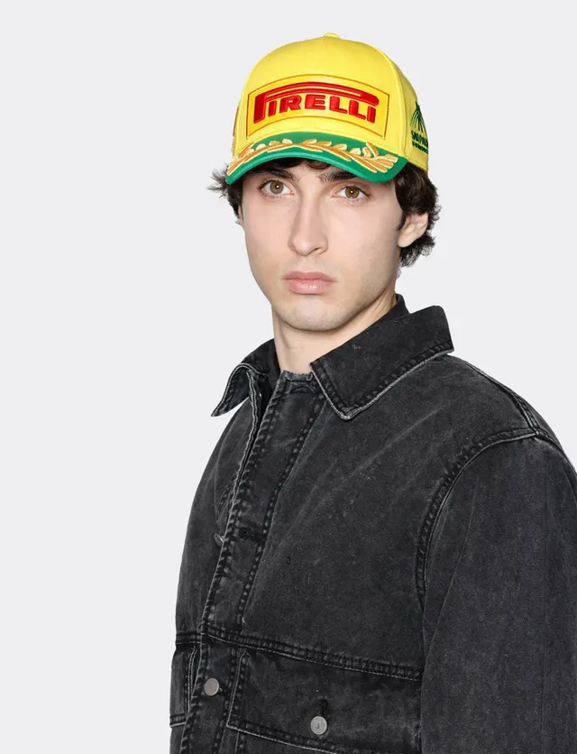 Pirelli Black Gold Embroidered Logo Laurel Wreath Detail Baseball Cap 15