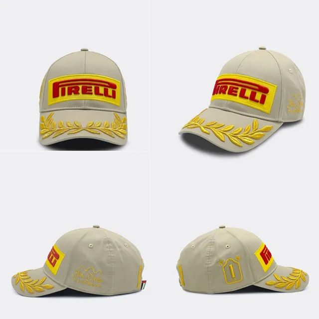 Pirelli Black Gold Embroidered Logo Laurel Wreath Detail Baseball Cap 18