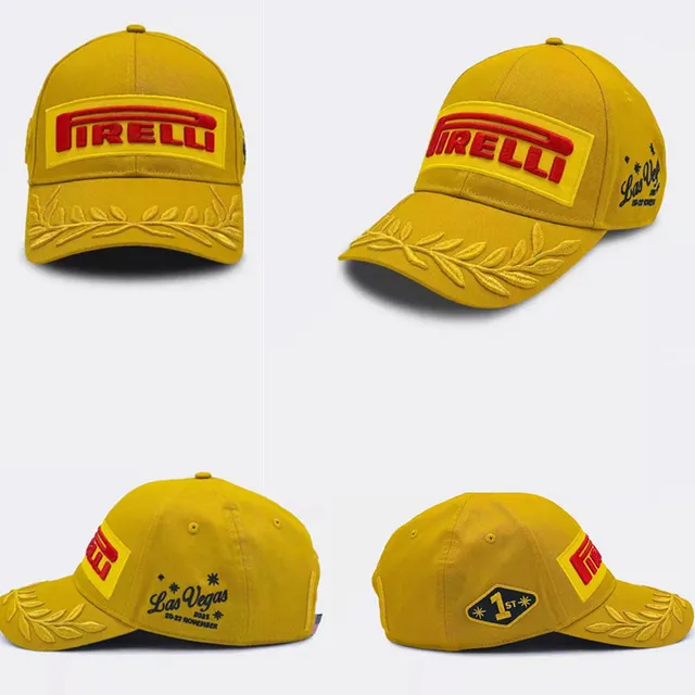 Pirelli Black Gold Embroidered Logo Laurel Wreath Detail Baseball Cap 19