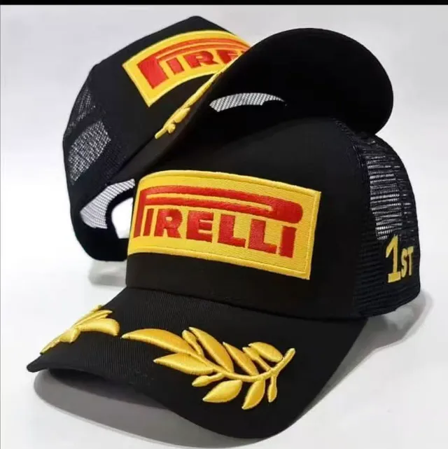 Pirelli Black Gold Embroidered Logo Laurel Wreath Detail Baseball Cap 21
