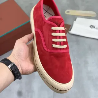 Red Suede Low-Top Cupsole Sneaker