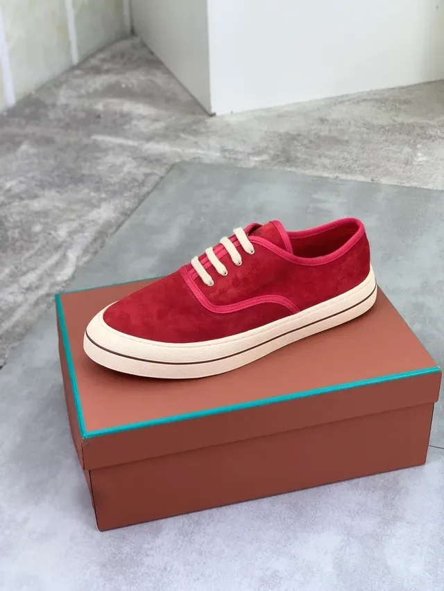 Red Suede Low-Top Cupsole Sneaker 5