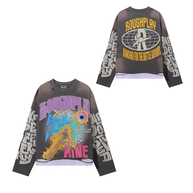 ROUGH Graphic-Print Distressed Hem Oversized T-Shirt 5