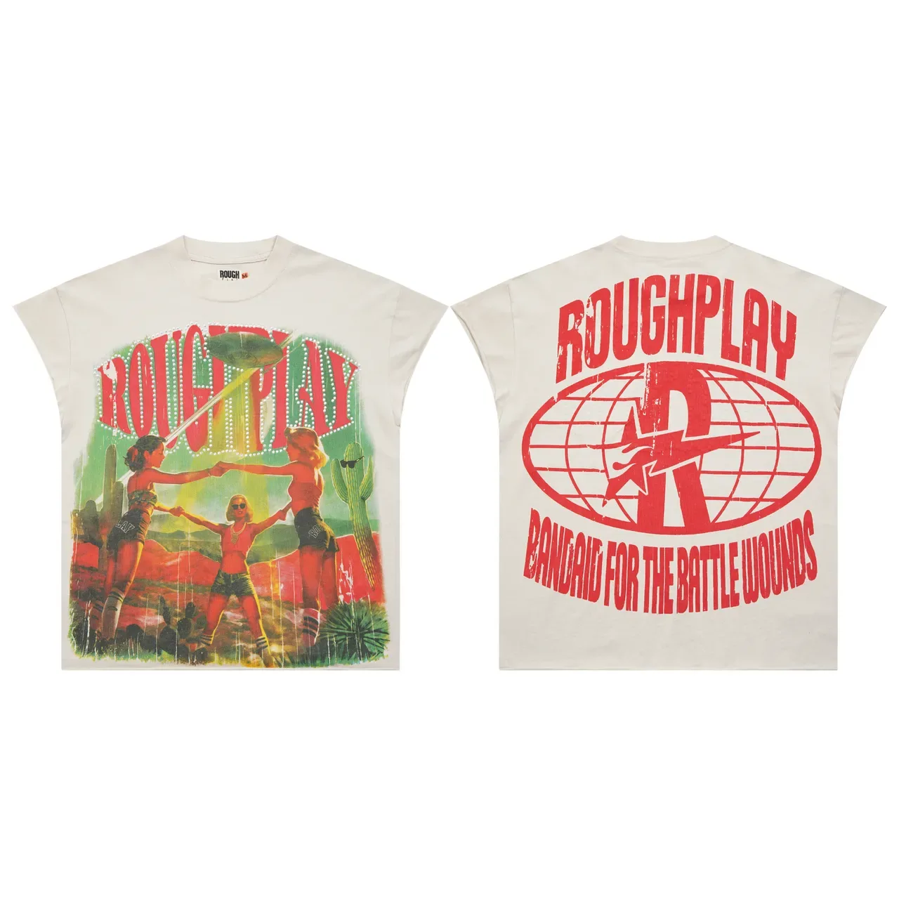 Rough Play Graphic Print Rhinestone Desert Illustration T-Shirt 2