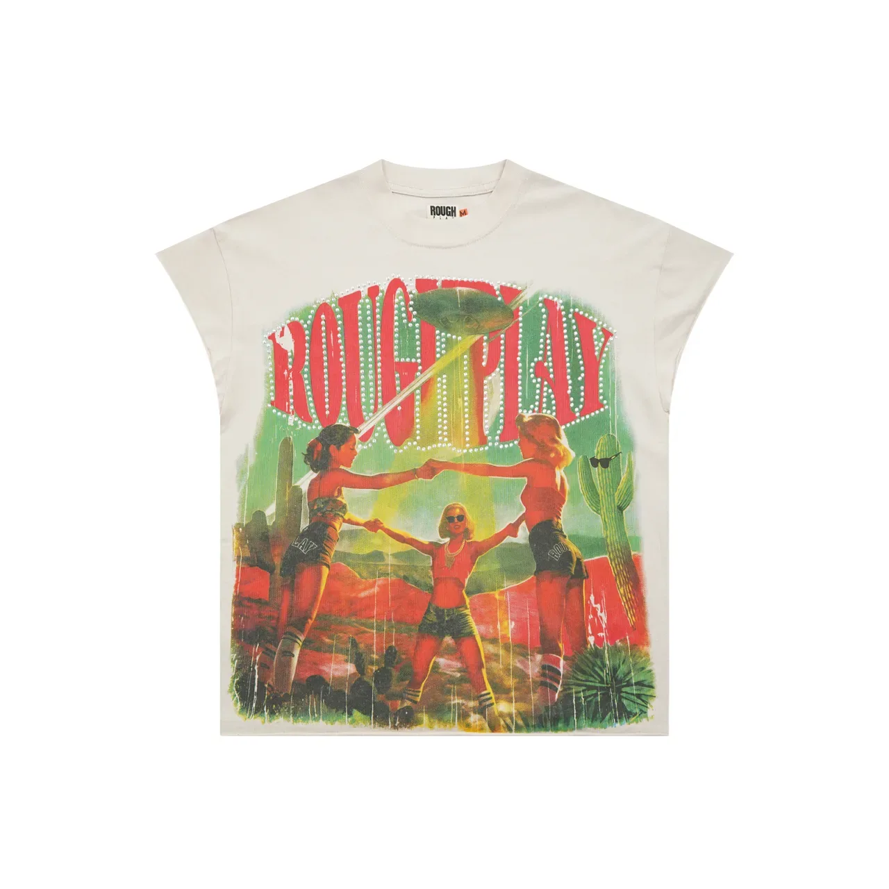 Rough Play Graphic Print Rhinestone Desert Illustration T-Shirt 3