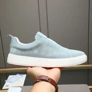 Santoni Zapatillas Slip-On de Ante Azul Blanco