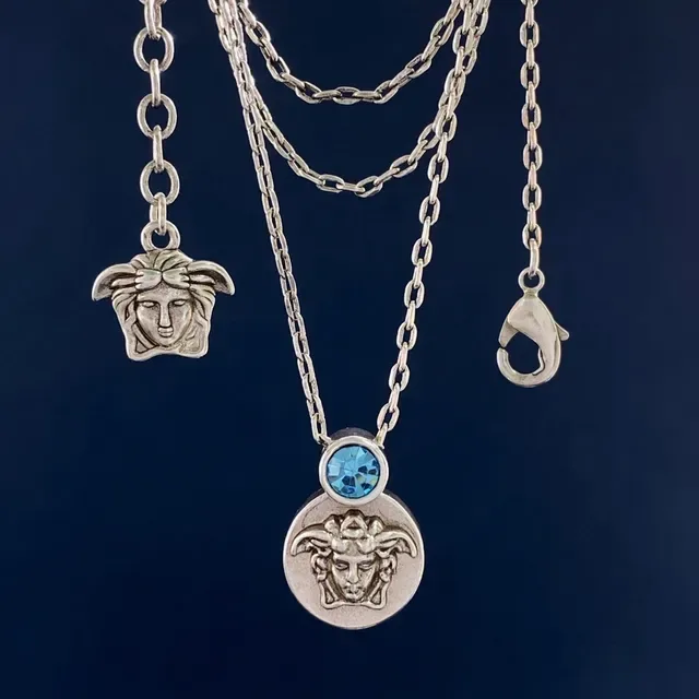 Silver Blue Metal Medusa Head Motif Necklace 7