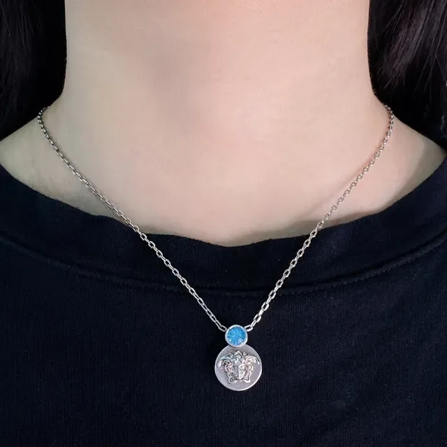 Silver Blue Metal Medusa Head Motif Necklace 8