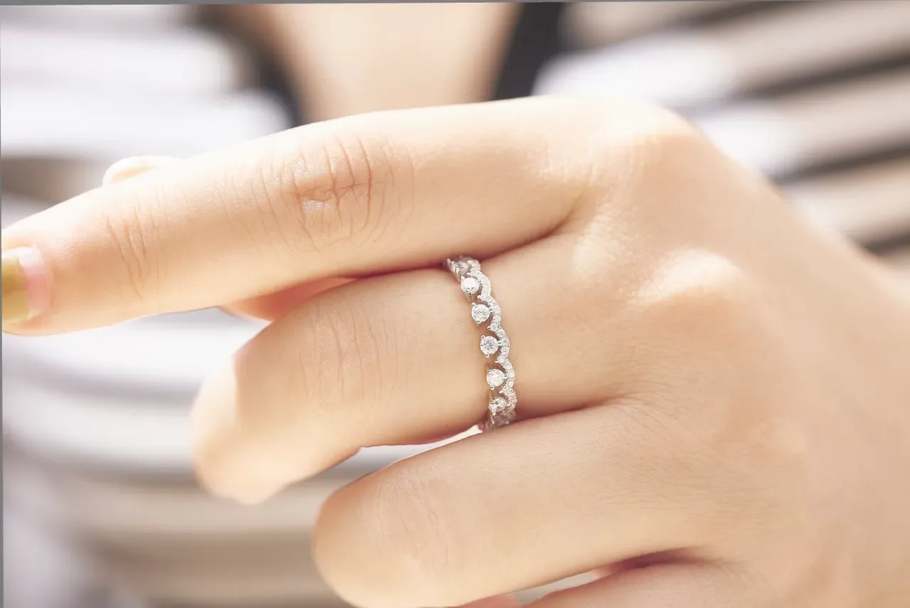 Silver Full Eternity Band Pavé-Set Clear Stones Ring 5