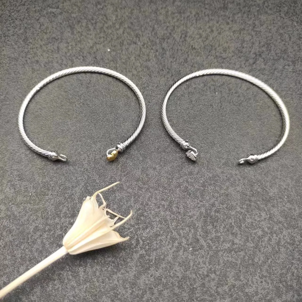 Silver Gold Cable-Wire Construction Toggle Closure Bracelet 4