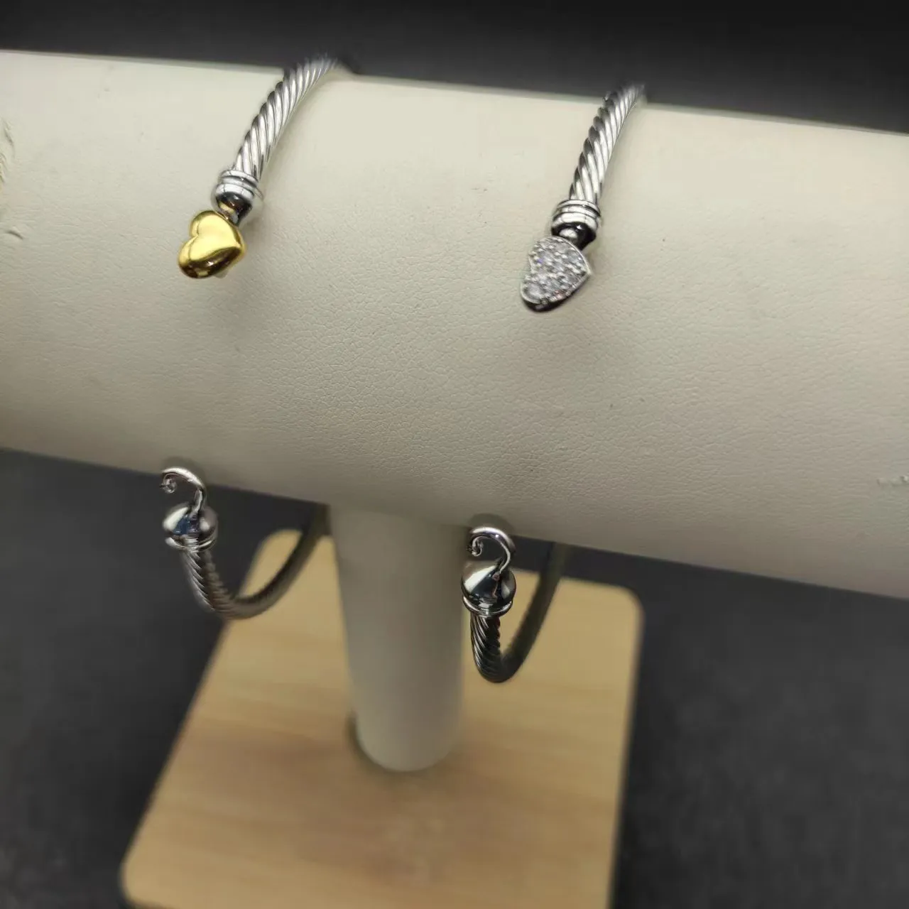 Silver Gold Cable-Wire Construction Toggle Closure Bracelet 5