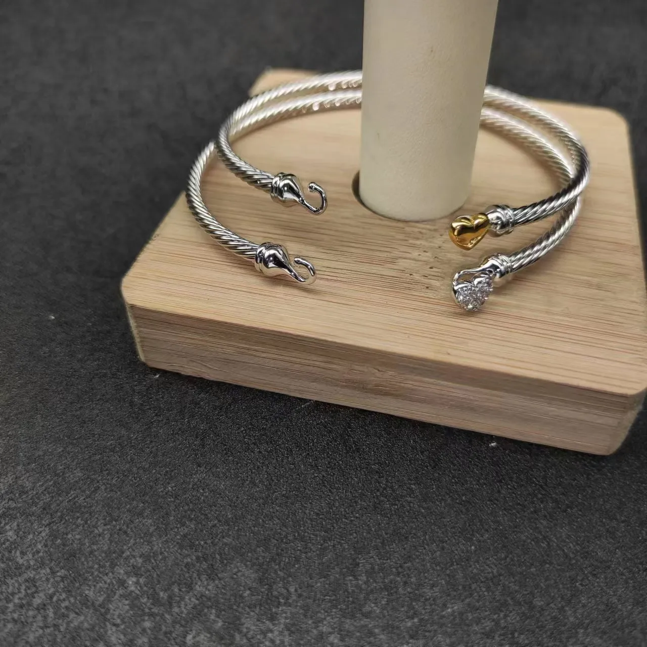 Silver Gold Cable-Wire Construction Toggle Closure Bracelet 6