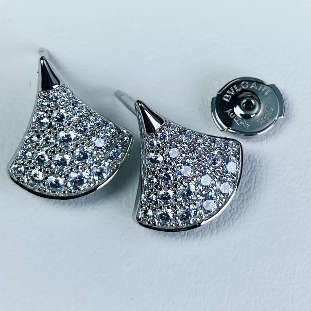 Silver Gold Fan-Shaped Pavé-Set Earrings 2