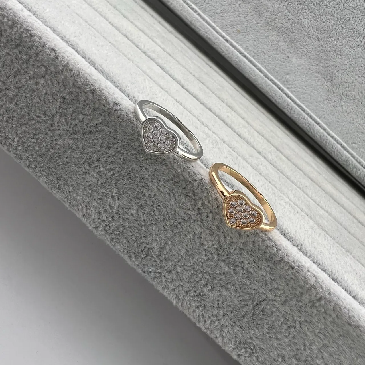 Silver Gold Heart-Shaped Pavé-Set Ring 6