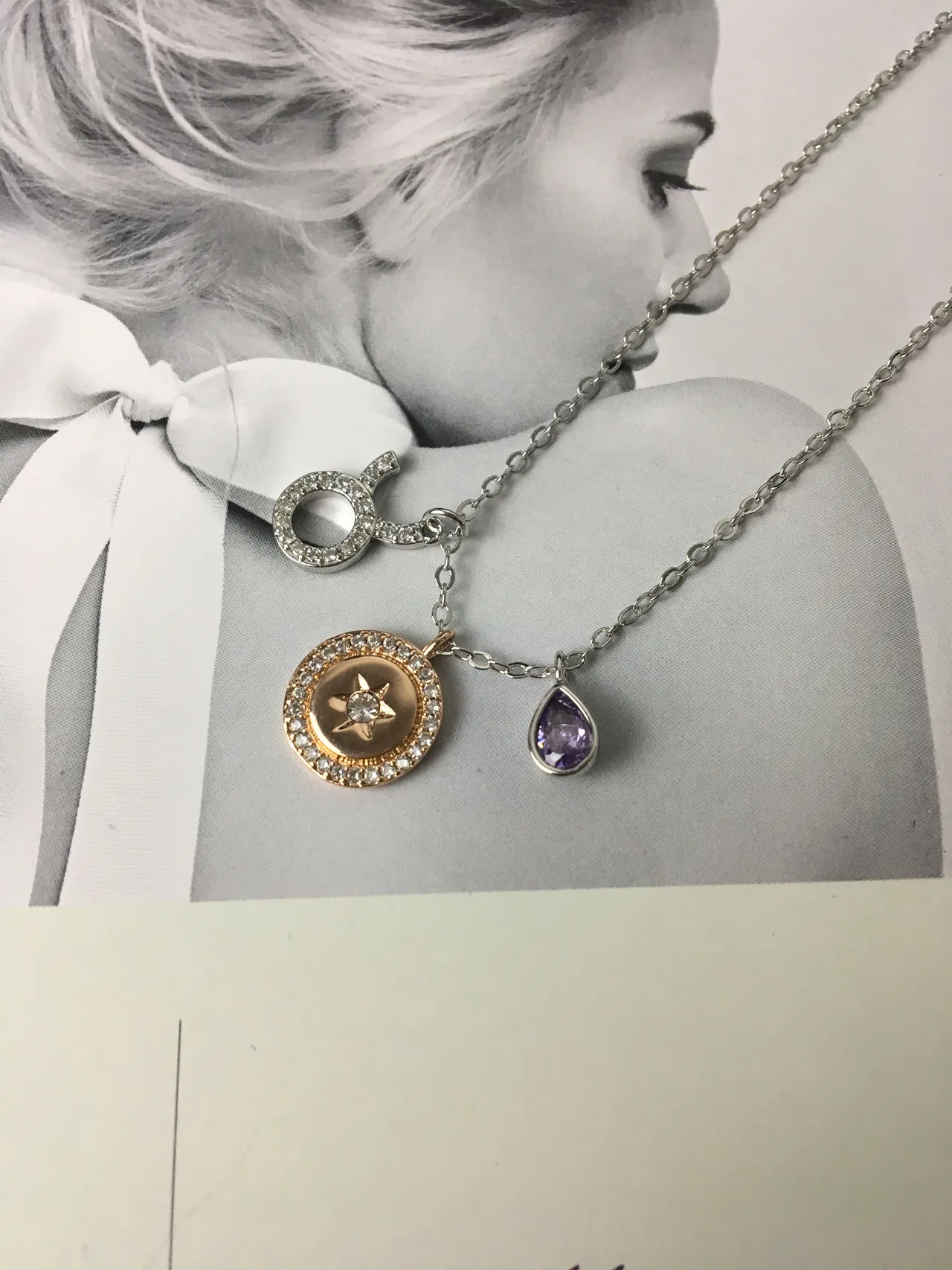 银金多魅力吊坠 pave-set 宝石项链 6