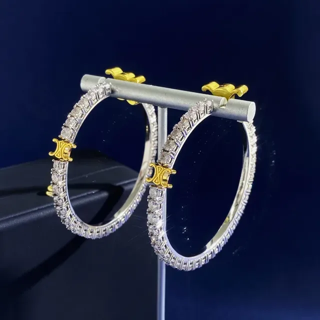 Silver Gold Pavé-Set Two-Tone Metal Earrings 3