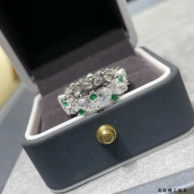 Silver Green Multi-Stone Eternity Band Oval-Cut Clear Stones Ring 6