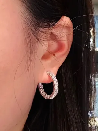 Silver Navy Pave-Set Chunky Hoop Earrings 3