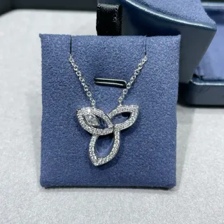 Silver Navy Trinity-Inspired Interlocking Loops Pavé-Set Clear Stones Necklace