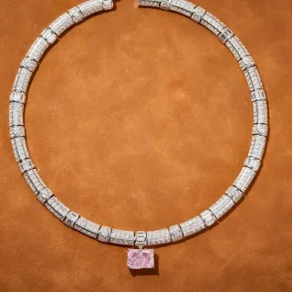Collier Choker Argent Rose Segmenté Pavé Diamants