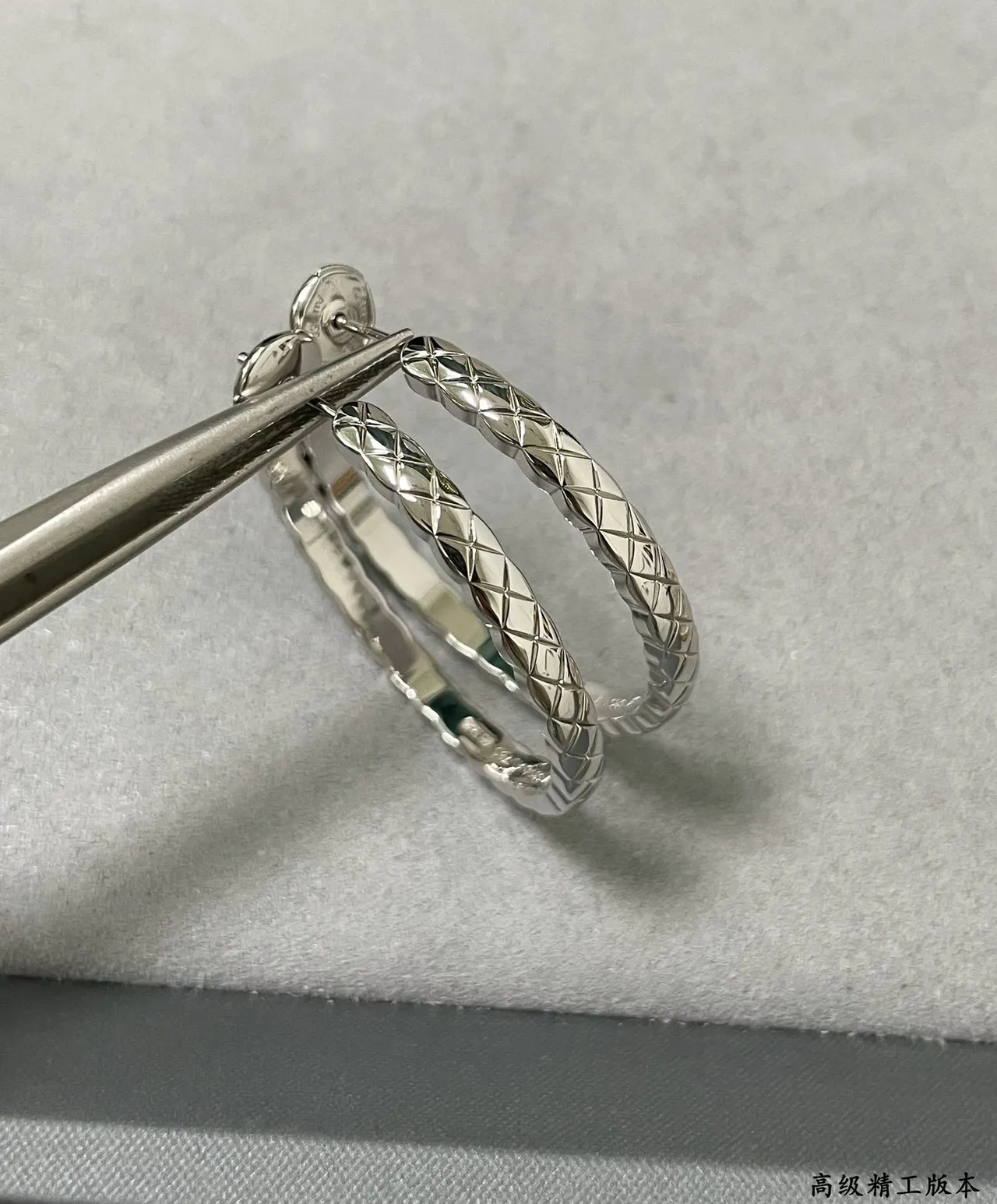 Silver Textured Woven Pattern Hoop Silhouette Earrings 6