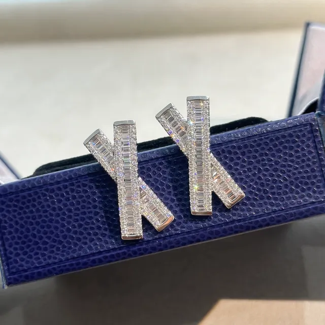 Silver-Tone Baguette Crystal X-Shape Stud Earrings 6