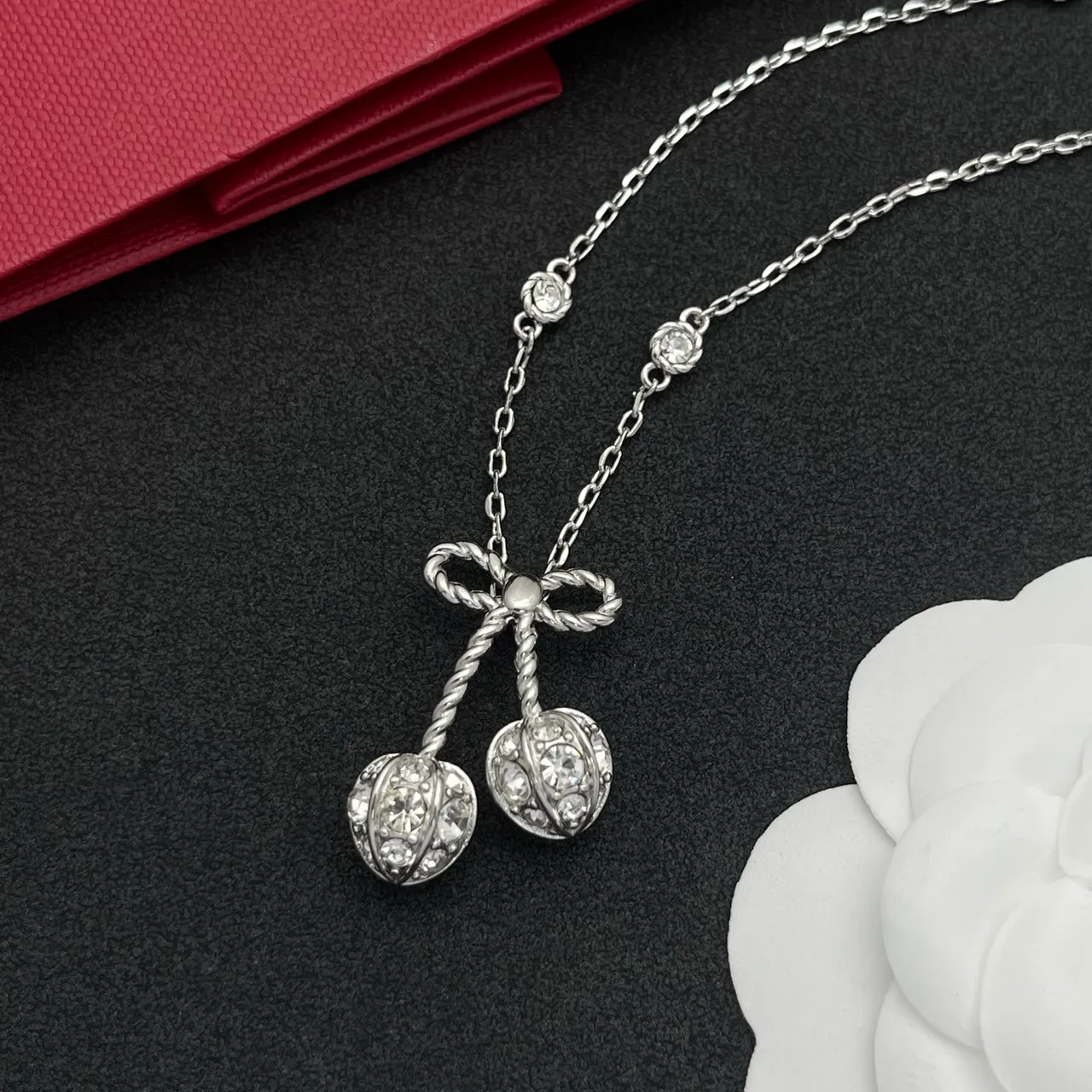 Silver-Tone Bow and Cherry Pendant Necklace 6