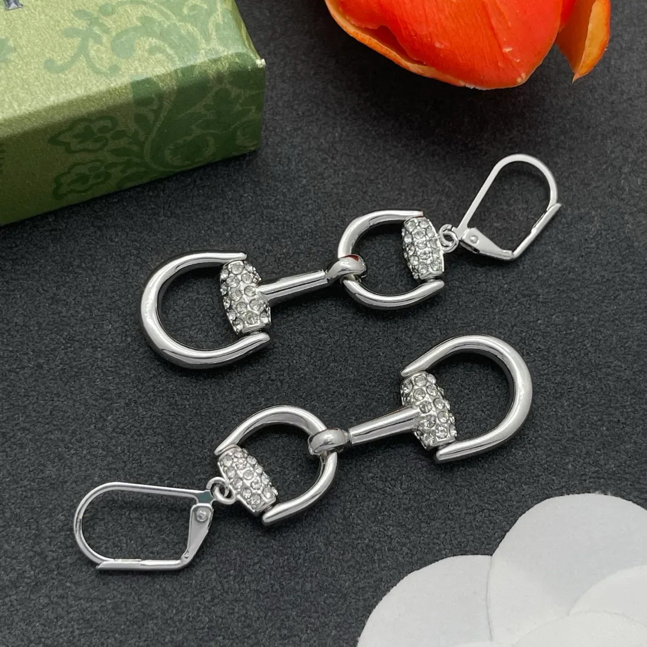 Silver-Tone Crystal Snaffle-Bit Lever-Back Earrings 6