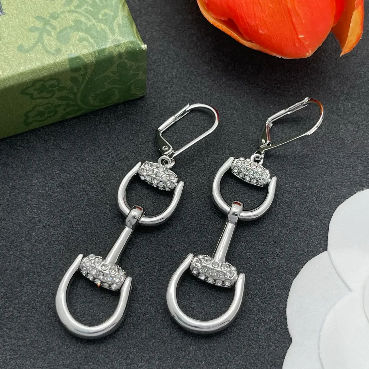 Silver-Tone Crystal Snaffle-Bit Lever-Back Earrings 7