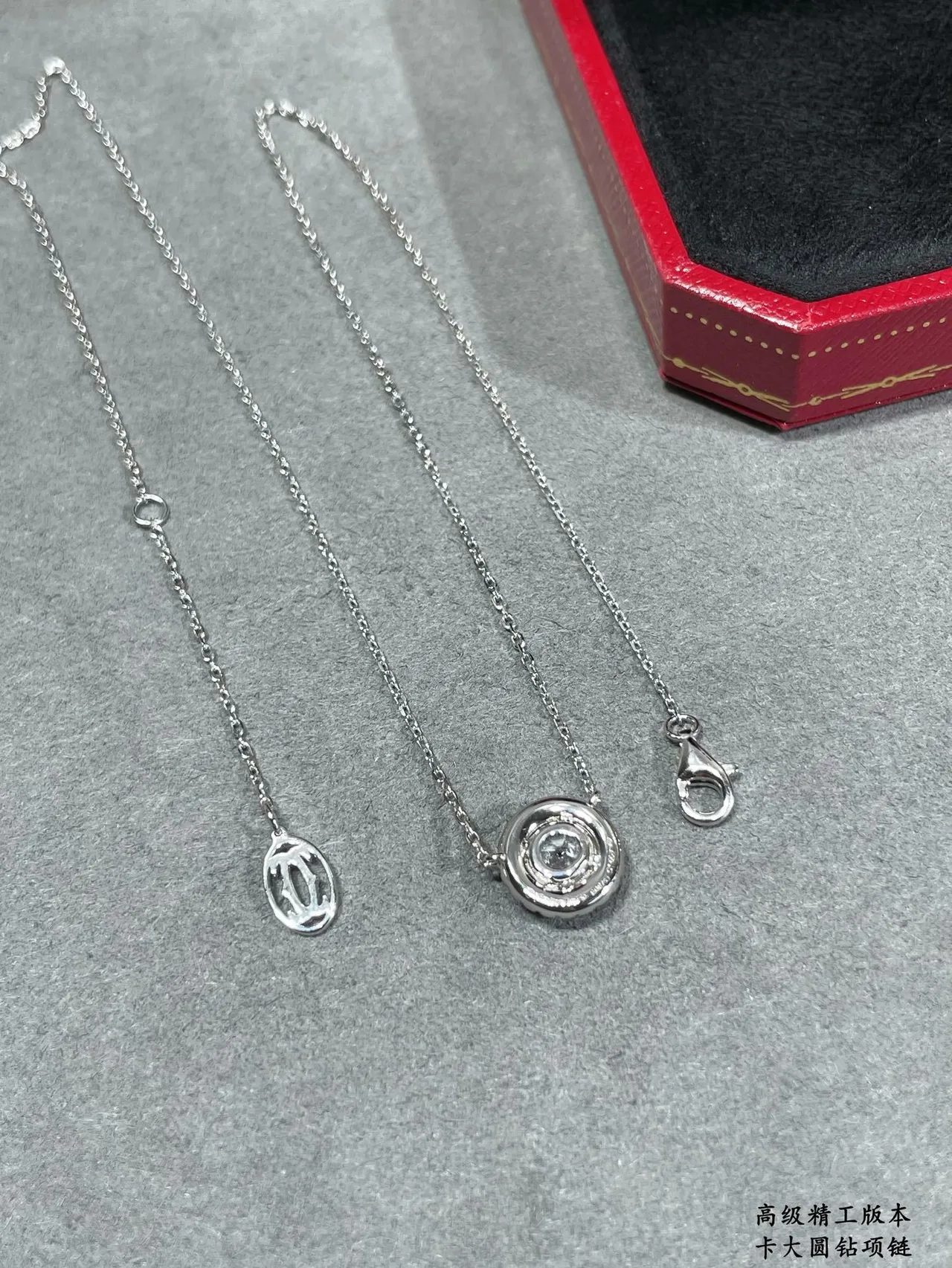 Silver-Tone Halo Round Diamond-Studded Pendant Necklace 3