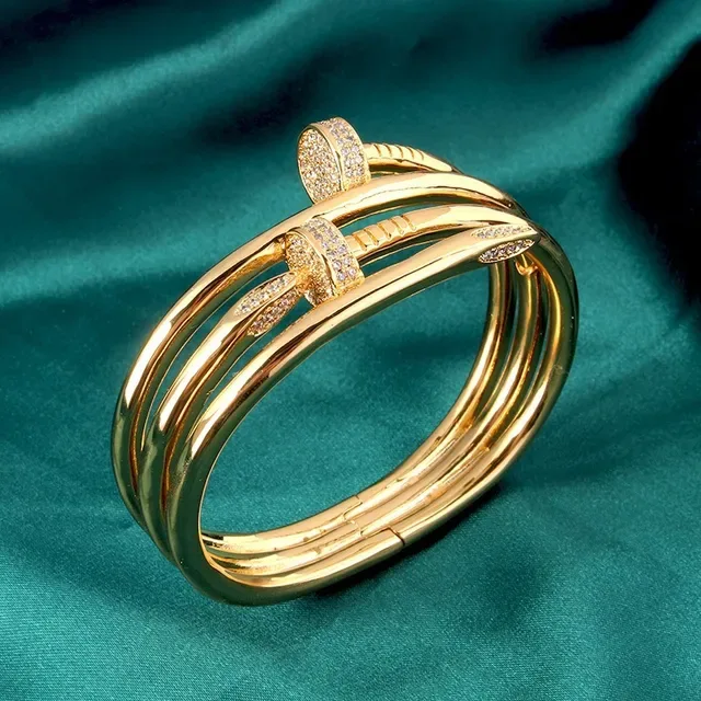 Silver-Tone Multi-Band Pavé Nail-Head Motif Bracelet 8