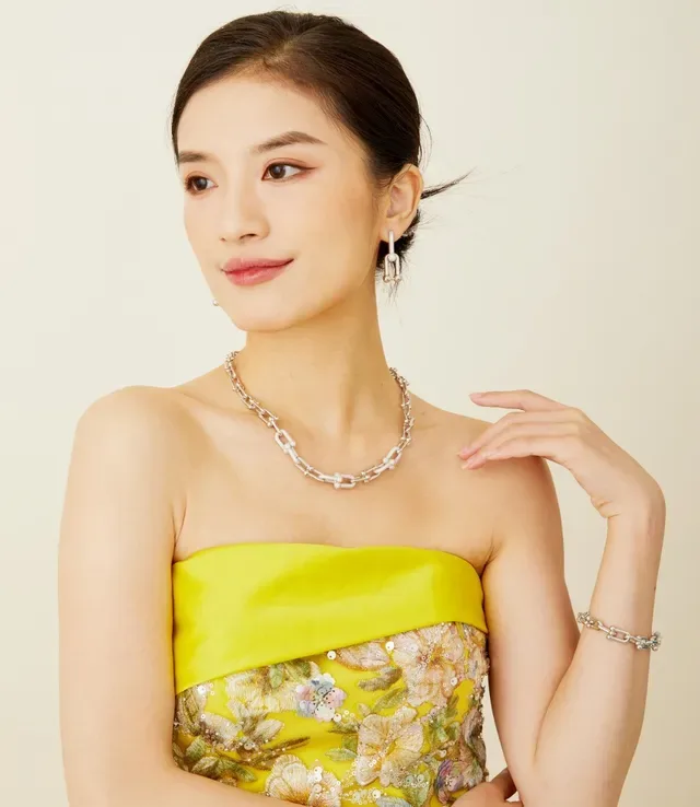 Silver-Tone Pavé Link Chain Necklace 4