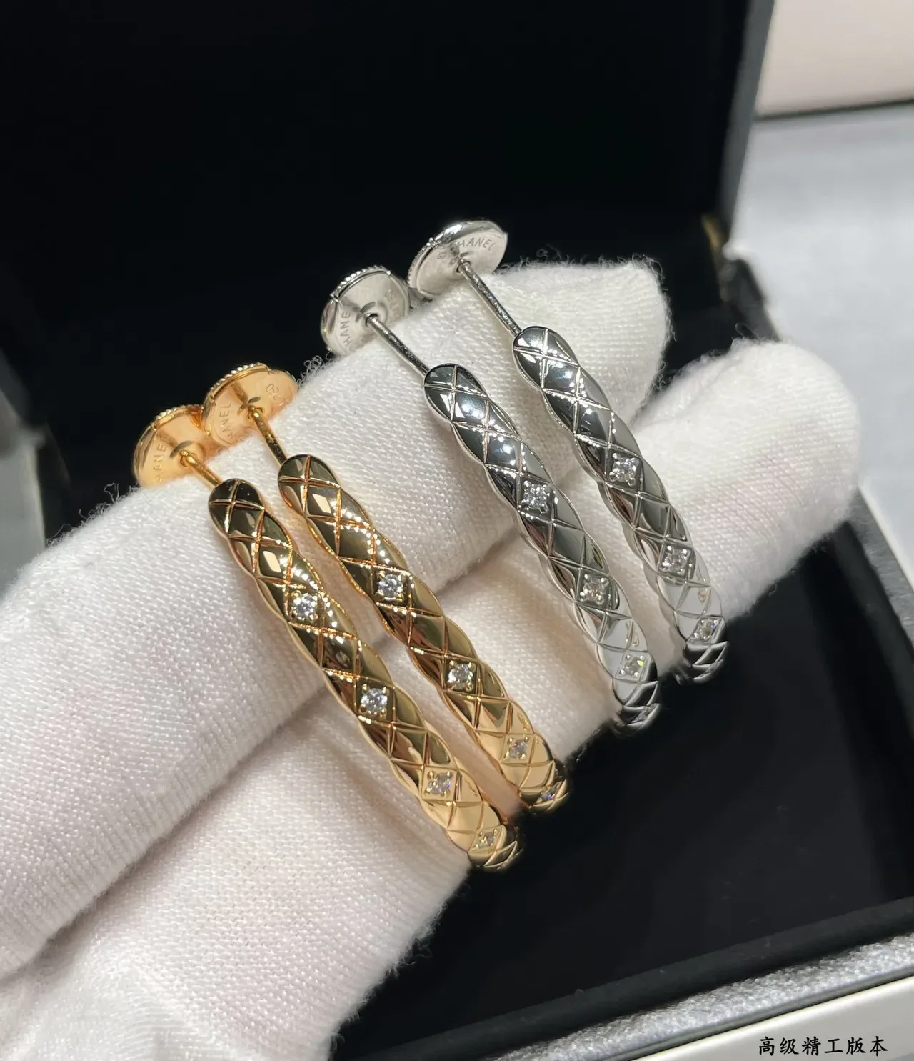 Silver-Tone Quilted Pavé Hoop Earrings 4