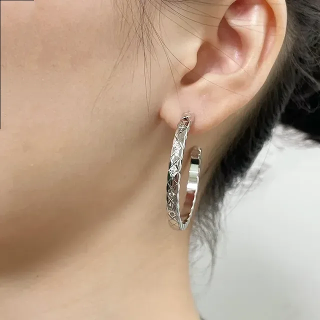 Silver-Tone Quilted Pavé Hoop Earrings 8