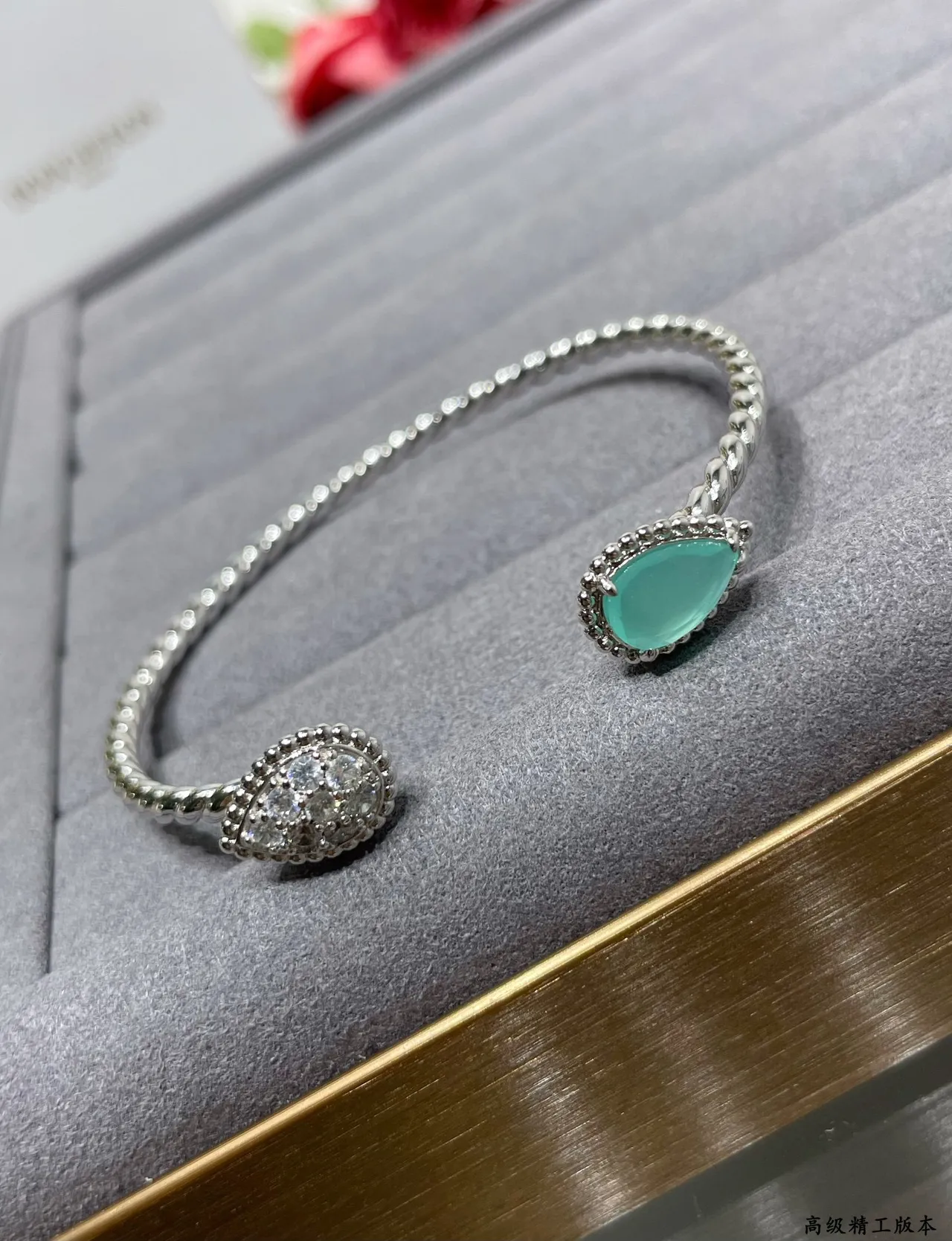 Silver-Tone Teardrop Pavé and Cabochon Bracelets 4