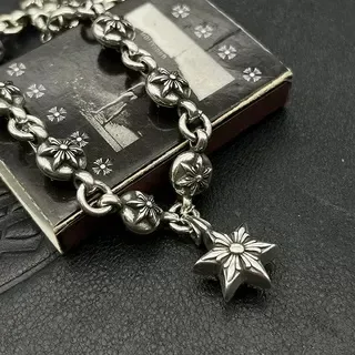 Silver-Toned Oxidized Floral Bead Star Charm Bracelet 4
