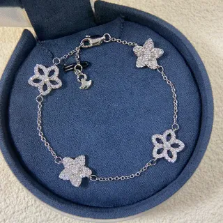 Silver-Toned Pavé Floral Charm Bracelet
