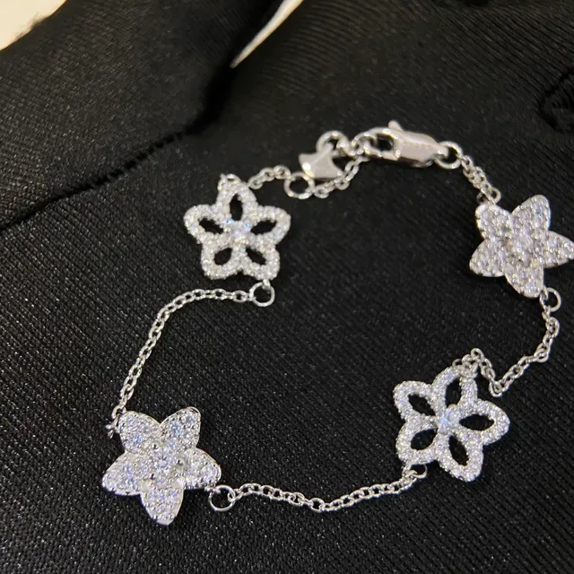 Silver-Toned Pavé Floral Charm Bracelet 2