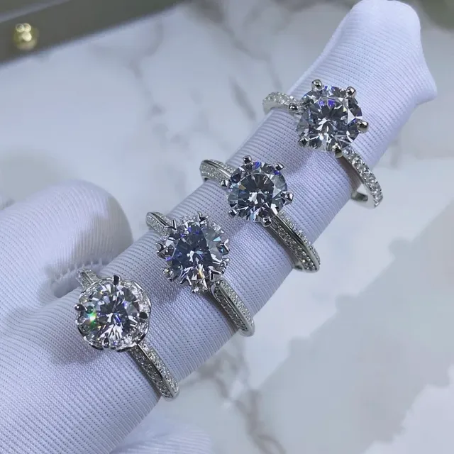 Silver White Six-Prong Solitaire Halo Accents Ring 2