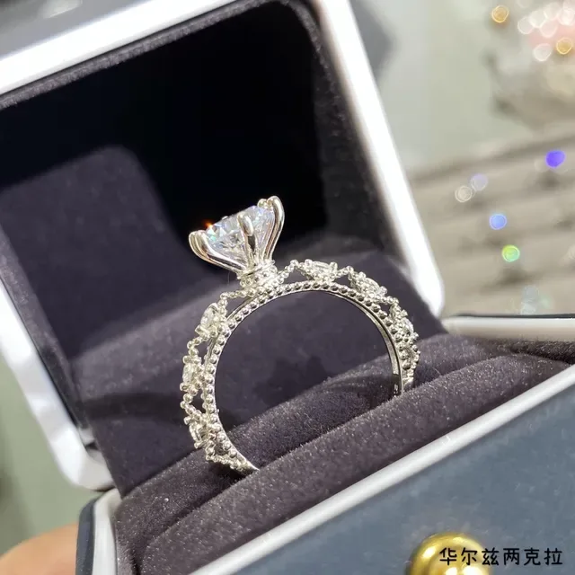 Silver White Solitaire Center Stone Six-Prong Setting Ring 3