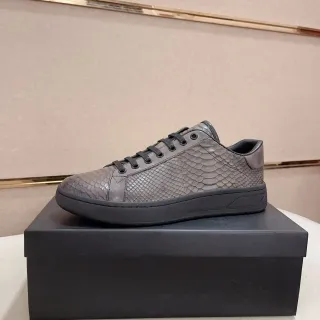 Snake-Embossed Gray and Black Lifestyle Sneakers