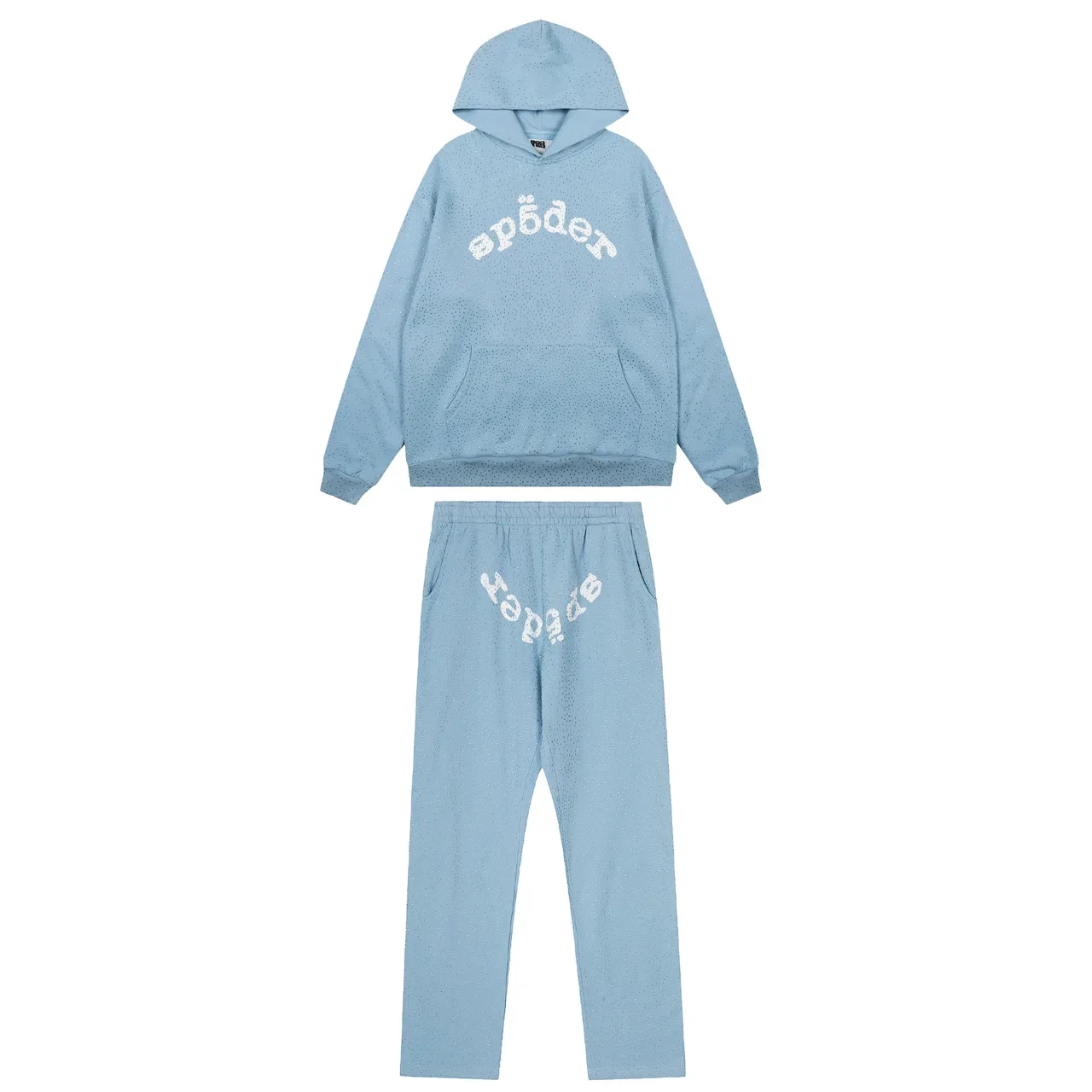 Spöder Sweat à capuche Bleu Blanc tissu texturé motif de points Arqué logo brodé 3