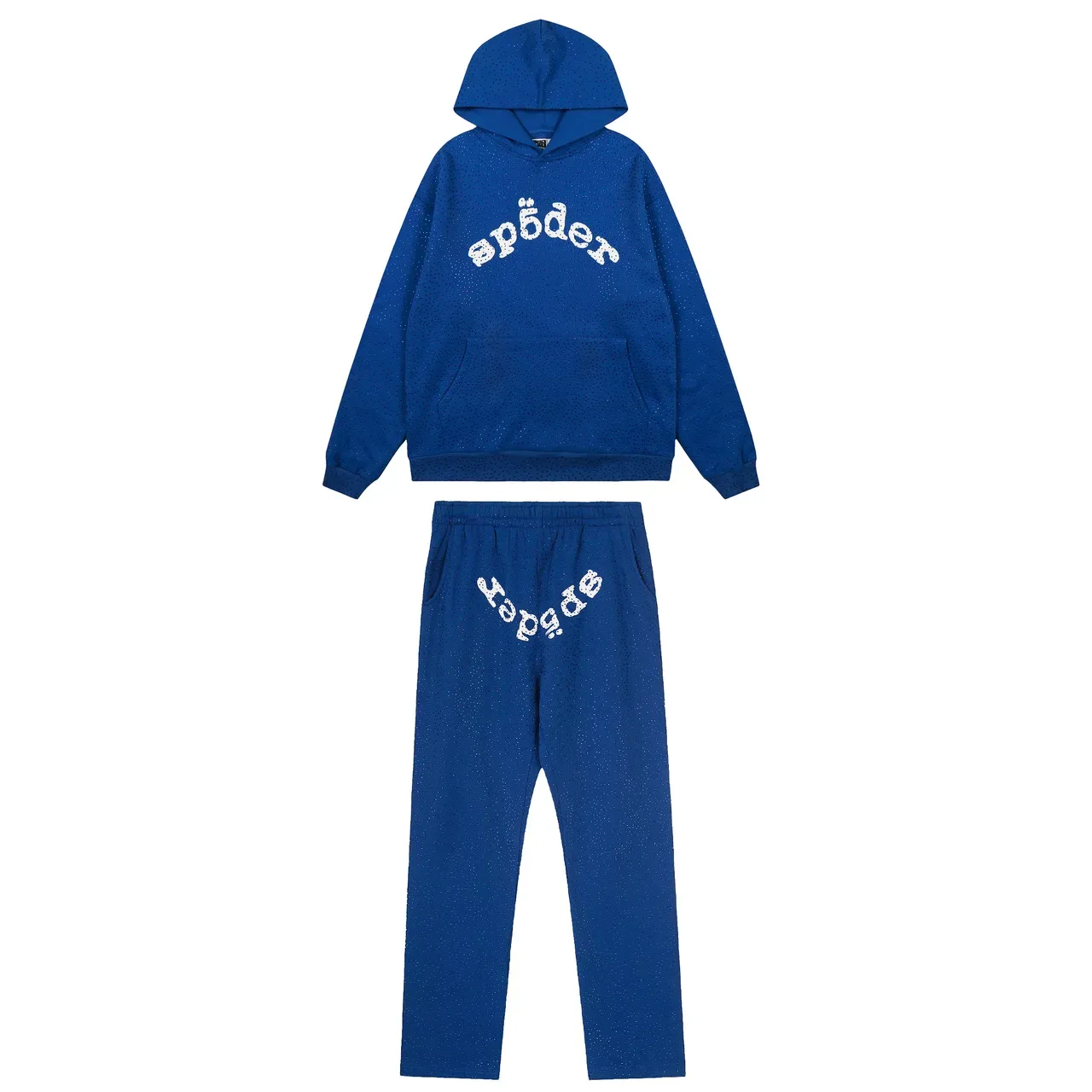 Spöder Sweat à capuche Bleu Blanc tissu texturé motif de points Arqué logo brodé 10