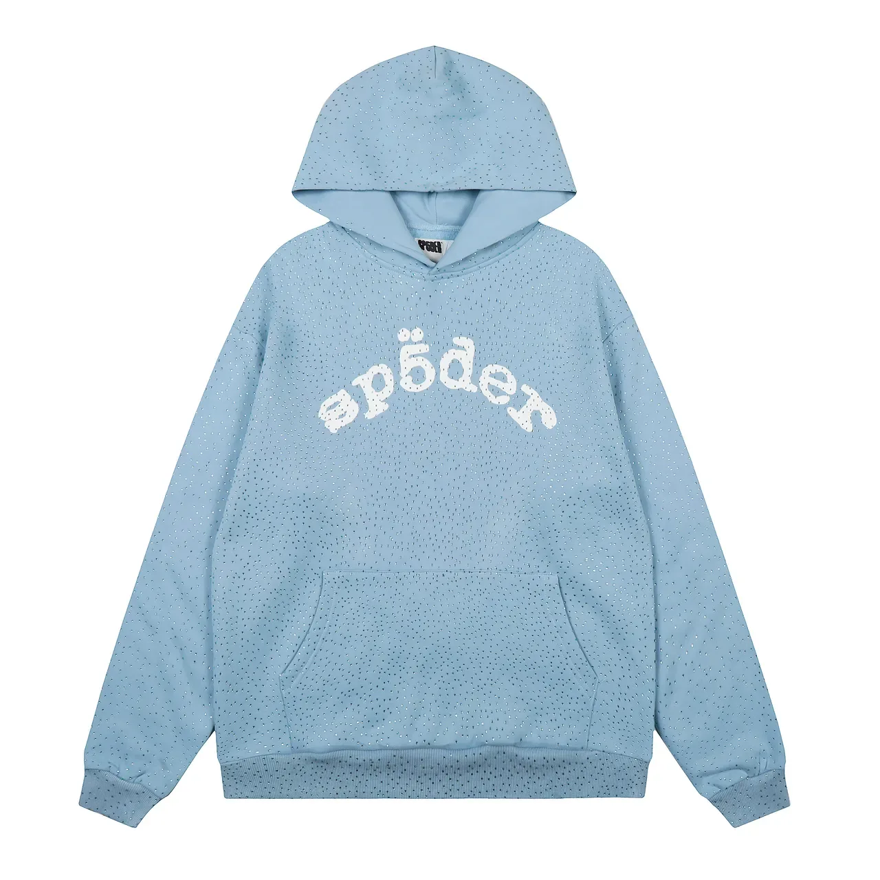 Spöder Sweat à capuche Bleu Blanc tissu texturé motif de points Arqué logo brodé 11