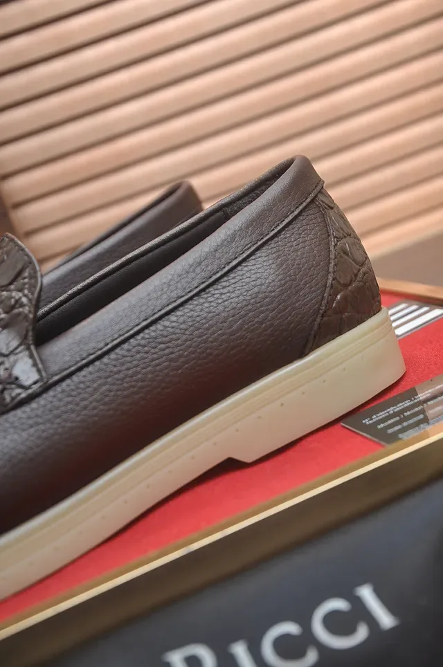 Stefano Ricci Brown Beige Crocodile-Embossed Leather Gold Horsebit Buckle Loafer 2