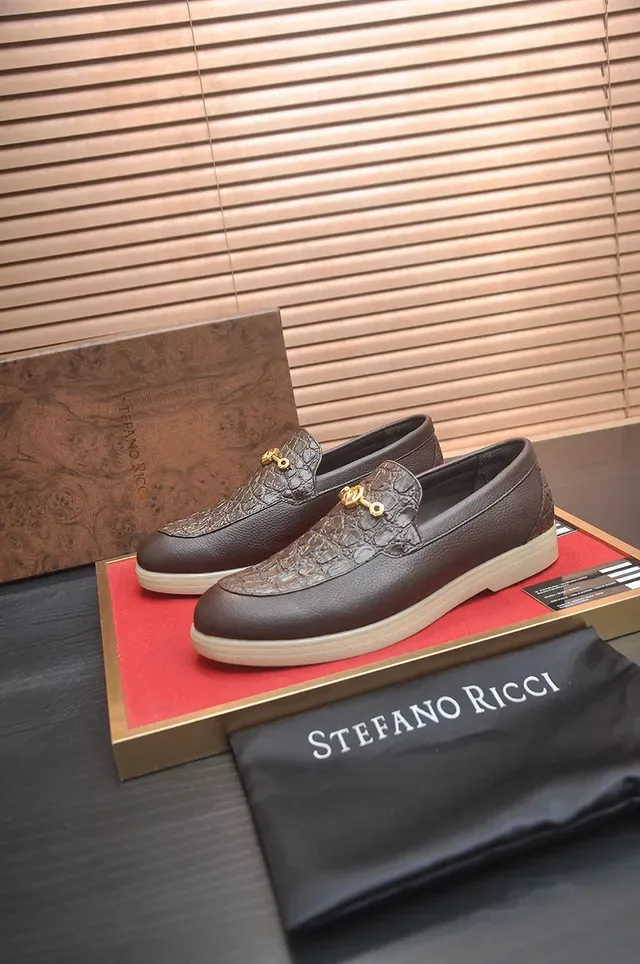 Stefano Ricci Brown Beige Crocodile-Embossed Leather Gold Horsebit Buckle Loafer 4